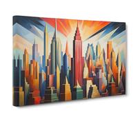 Empire State Building Art Deco Canvas Print | Gallery Wrapped 30mm Frame Wall Decor | 30x20 inches | Ready to Hang | Art Deco Cityscape Picture | Living Room Bedroom Lounge Office