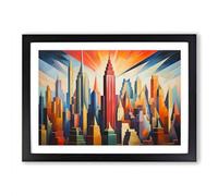 Empire State Building Art Deco Framed Print | A2 Black Framed Wall Art | Ready to Hang | Art Deco Cityscape Picture | Living Room Bedroom Lounge Office