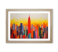 Empire State Building Colour Field No.2 Framed Print | A2 Oak Framed Wall Art | Ready to Hang | Modern Cityscape Picture | Living Room Bedroom Lounge Office