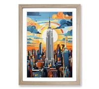 Empire State Building Contemporary No.2 Framed Print | A2 Oak Framed Wall Art | Ready to Hang | Contemporary Cityscape Picture | Living Room Bedroom Lounge Office