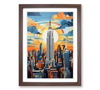 Empire State Building Contemporary No.2 Framed Print | A2 Walnut Framed Wall Art | Ready to Hang | Contemporary Cityscape Picture | Living Room Bedroom Lounge Office