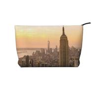 Empire State Building Corduroy Makeup Bag - Portable and Stylish Cosmetic Organizer for Beauty Essentials, Zipper Closure, Travel-Friendly, Cosmetics Bag, Gift for Her