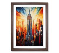 Empire State Building Cubism No.2 Framed Print | A2 Walnut Framed Wall Art | Ready to Hang | Cubist Cityscape Picture | Living Room Bedroom Lounge Office