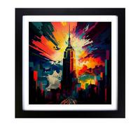 Empire State Building Expressionism Framed Wall Art Print, Ready to Hang Picture for Living Room Bedroom Home Office, Black 18 x 18 Inch (45 x 45 cm)