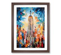 Empire State Building Expressionism No.2 Framed Print | A2 Walnut Framed Wall Art | Ready to Hang | Eclectic Cityscape Picture | Living Room Bedroom Lounge Office