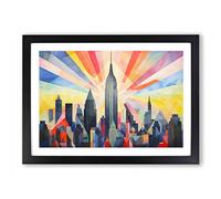 Empire State Building Geometric Framed Print | A2 Black Framed Wall Art | Ready to Hang | Modern Cityscape Picture | Living Room Bedroom Lounge Office
