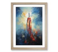 Empire State Building Gestural Framed Wall Art Print A2 Oak
