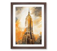 Empire State Building Gestural Framed Wall Art Print A2 Walnut