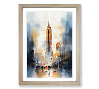 Empire State Building Gestural No.2 Framed Print | A2 Oak Framed Wall Art | Ready to Hang | Eclectic Cityscape Picture | Living Room Bedroom Lounge Office