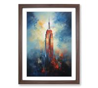 Empire State Building Gestural No.3 Framed Print | A2 Walnut Framed Wall Art | Ready to Hang | Eclectic Cityscape Picture | Living Room Bedroom Lounge Office