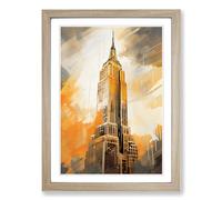 Empire State Building Gestural No.4 Framed Print | A2 Oak Framed Wall Art | Ready to Hang | Eclectic Cityscape Picture | Living Room Bedroom Lounge Office
