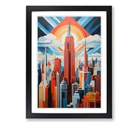 Empire State Building Hard Edge Painting Framed Print | A2 Black Framed Wall Art | Ready to Hang | Modern Cityscape Picture | Living Room Bedroom Lounge Office