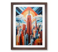 Empire State Building Hard Edge Painting Framed Print | A2 Walnut Framed Wall Art | Ready to Hang | Modern Cityscape Picture | Living Room Bedroom Lounge Office