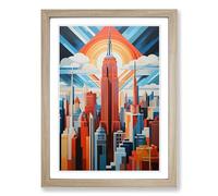Empire State Building Hard Edge Painting Framed Wall Art Print, Ready to Hang Picture for Living Room Bedroom Home Office, Oak A2 (48 x 66 cm)