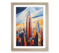 Empire State Building Hard Edge Painting No.2 Framed Print | A2 Oak Framed Wall Art | Ready to Hang | Modern Cityscape Picture | Living Room Bedroom Lounge Office