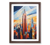 Empire State Building Hard Edge Painting No.2 Framed Print | A2 Walnut Framed Wall Art | Ready to Hang | Modern Cityscape Picture | Living Room Bedroom Lounge Office