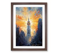 Empire State Building Impressionism Framed Print | A2 Walnut Framed Wall Art | Ready to Hang | Impressionist Cityscape Picture | Living Room Bedroom Lounge Office