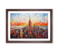 Empire State Building Impressionism No.2 Framed Print | A2 Walnut Framed Wall Art | Ready to Hang | Impressionist Cityscape Picture | Living Room Bedroom Lounge Office