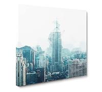 Empire State Building in New York in Abstract Modern Canvas Wall Art Print Ready to Hang, Framed Picture for Living Room Bedroom Home Office Décor, 14x14 Inch (35x35 cm)