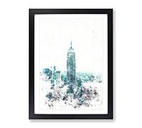 Empire State Building In New York Watercolour Modern Framed Print | A2 Black Framed Wall Art | Ready to Hang | Modern Cityscape Picture | Living Room Bedroom Lounge Office