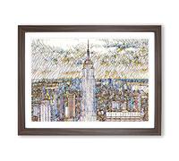 Empire State Building New York City Skyline No.4 Modern BG Framed Print | A2 Walnut Framed Wall Art | Ready to Hang | Modern Cityscape Picture | Living Room Bedroom Lounge Office