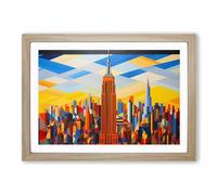 Empire State Building Op Art Framed Wall Art Print A2 Oak