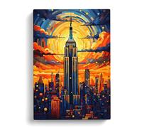 Empire State Building Orphism Art Canvas Print | Gallery Wrapped 30mm Frame Wall Art | 30x20 inches | Ready to Hang | Contemporary Cityscape Picture | Living Room Bedroom Lounge Office