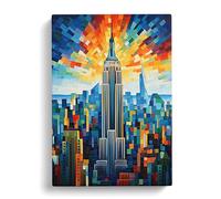 Empire State Building Orphism Art No.2 Canvas Print | Gallery Wrapped 30mm Frame Wall Art | 30x20 inches | Ready to Hang | Contemporary Cityscape Picture | Living Room Bedroom Lounge Office