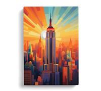 Empire State Building Orphism Art No.3 Canvas Print | Gallery Wrapped 30mm Frame Wall Art | 30x20 inches | Ready to Hang | Contemporary Cityscape Picture | Living Room Bedroom Lounge Office