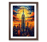 Empire State Building Orphism Framed Print | A2 Walnut Framed Wall Art | Ready to Hang | Modern Cityscape Picture | Living Room Bedroom Lounge Office