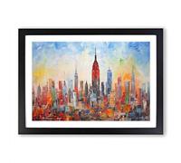 Empire State Building Palette Knife Framed Print | A2 Black Framed Wall Art | Ready to Hang | Modern Cityscape Picture | Living Room Bedroom Lounge Office