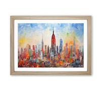 Empire State Building Palette Knife Framed Wall Art Print A2 Oak