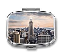 Empire State Building Pill Box Medicine Pill Organizer Small Pill Case Travel Pill Container Portable Pill Case for Pocket 2 Compartment Pill Holder Pill Boxes for Travel