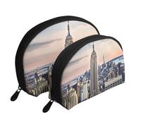 Empire State Building Portable Shell Cosmetic Bag Set - Travel Makeup Organiser with Zipper & Inner Compartments