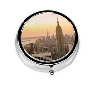 Empire State Building Print Pill Box for Pocket Round Pill Box 3 Compartment Decorative Portable Travel Pill Holder Tablet Vitamin Organizer Mini Pill Case(2pcs)