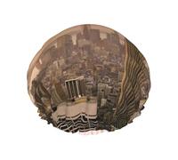Empire State Building Print Premium Double Layer Shower Cap For Women With Reusable Shower Cap For Hair - Waterproof Plastic Cap - Shower Caps For Long, Short And Curly Hairs