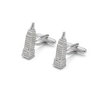 Empire State Building Skyscraper Cufflinks in Silver Tone Novelty, City Architecture Cuff Jewelry Onyx Art CK766, In Premier Life Store Box