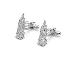 Empire State Building Skyscraper Cufflinks in Silver Tone Novelty, City Architecture Cuff Jewelry Onyx Art CK766, In Premier Life Store Box
