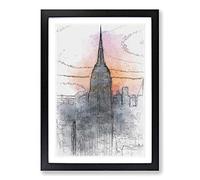 Empire State Building Sunset in Abstract Framed Print | A2 Black Framed Wall Art | Ready to Hang | Abstract Cityscape Picture | Living Room Bedroom Lounge Office