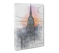 Empire State Building Sunset In Abstract Modern Canvas Wall Art Print Ready to Hang, Framed Picture for Living Room Bedroom Home Office Décor, 30x20 Inch (76x50 cm)