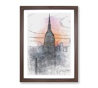 Empire State Building Sunset In Abstract Modern Framed Print | A2 Walnut Framed Wall Art | Ready to Hang | Abstract Cityscape Picture | Living Room Bedroom Lounge Office