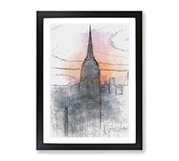 Empire State Building Sunset In Abstract Modern Framed Wall Art Print, Ready to Hang Picture for Living Room Bedroom Home Office Décor, Black A3 (34 x 46 cm)
