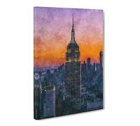 Empire State Building Sunset Painting Modern Canvas Wall Art Print Ready to Hang, Framed Picture for Living Room Bedroom Home Office Décor, 24x16 Inch (60x40 cm)