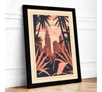 Empire State in Palms Vintage Framed Wall Art Print A1 (84.1×59.4cm) Black, Wall Decor for Living Room, Bedroom, Office & Home, Ready to Hang, Art Gift