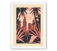 Empire State in Palms Vintage Framed Wall Art Print A1 (84.1×59.4cm) White, Wall Decor for Living Room, Bedroom, Office & Home, Ready to Hang, Art Gift