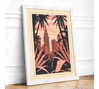 Empire State in Palms Vintage Framed Wall Art Print A1 White