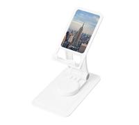Empire State Prints Rotating Cell Phone Stand with 360° Swivel Base - Foldable Square Desk Phone Holder for iPhone 16 15 14 13 12 11,All Phones,White