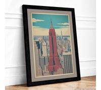 Empire State Skyline Vintage Framed Wall Art Print A3 (42×29.7cm) Black, Wall Decor for Living Room, Bedroom, Office & Home, Ready to Hang, Art Gift