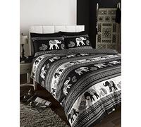 Empire Super King Ethnic Indian Quilt Duvet Cover and 2 Pillowcase Bed Set, Black, Polyester-Cotton