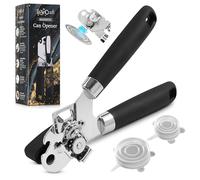 Empire Tin Opener UK, 3-in-1 Can Opener Handheld - Heavy Duty Stainless Steel Manual Tin Opener for Arthritis Hands with Magnetic Lid Lifter | Smooth Edge, Comfortable Grip Bottle Opener - Black